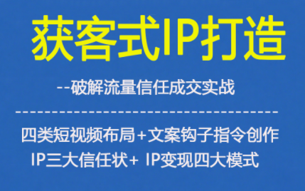 获客型IP打造，破解流量信任成，四类短视频布局+文案钩子指令创作IP三大信任状+IP变现四大模式-淘朋友