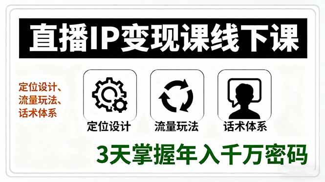 （16065期）直播IP变现课线下课，定位设计、流量玩法、话术体系，3天掌握年入千万密码-淘朋友