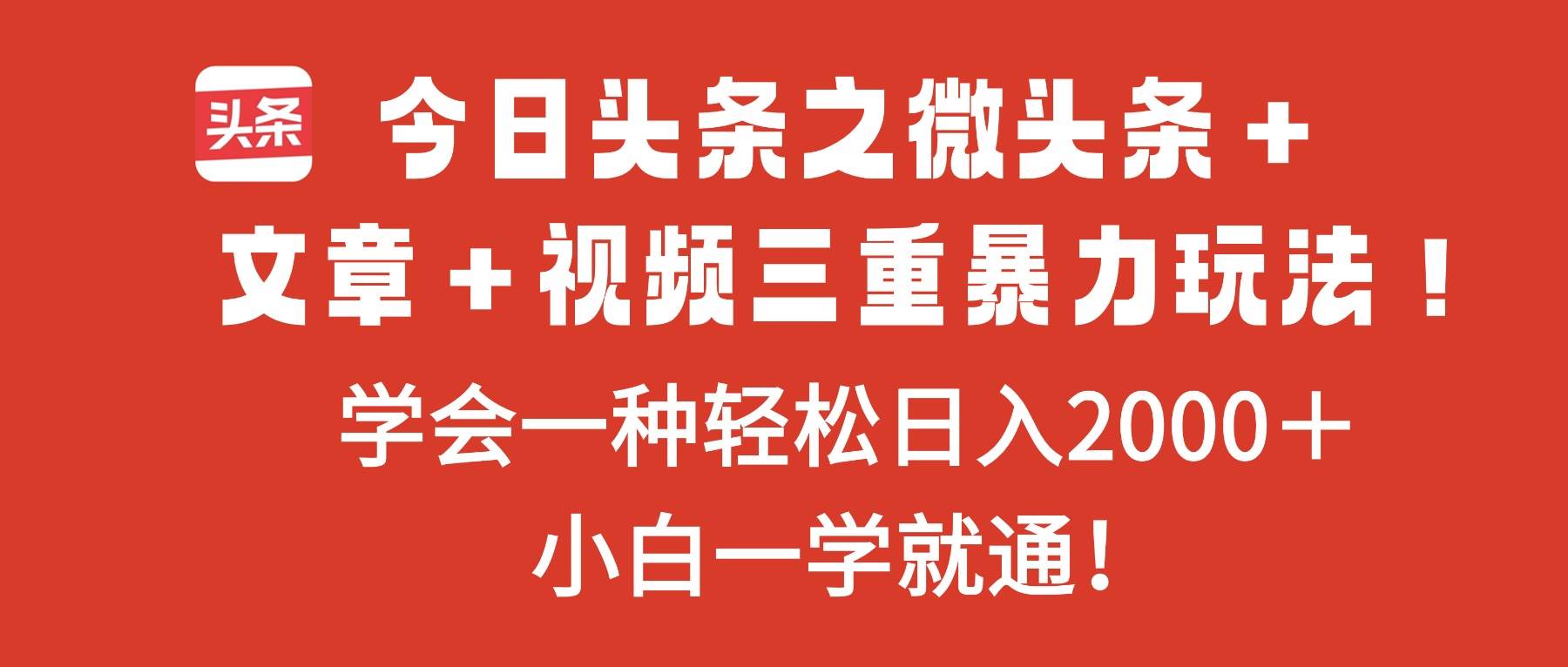 （16556期）今日头条之微头条＋文章＋视频三重暴力玩法，学会一种轻松日入2000＋，…-淘朋友