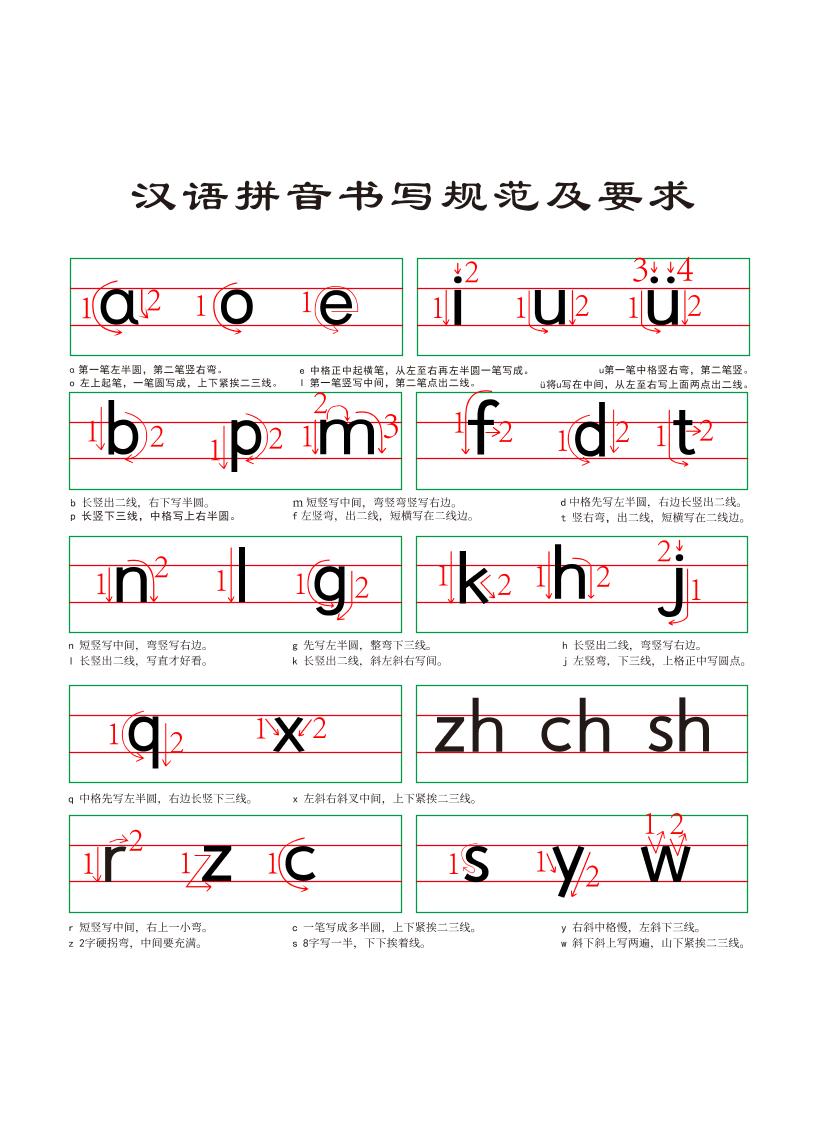 一年级上语文汉语拼音笔顺规范书写-淘朋友