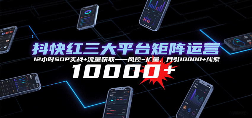 抖快红三大平台矩阵运营，12小时SOP实战+流量获取-风控-扩量，月引10000+线索-淘朋友