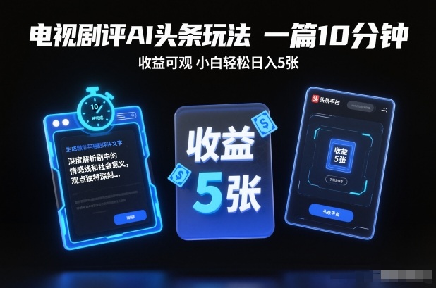 电视剧评AI头条玩法，一篇10分钟，收益可观，小白轻松日入5张+【独家】-淘朋友