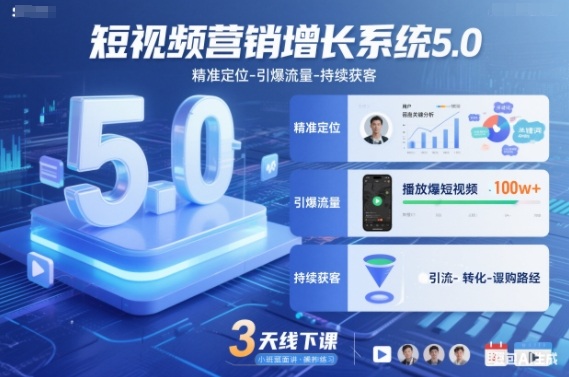 短视频营销增长系统5.0，精准定位-引爆流量-持续获客，3天线下课（音频+图片）-淘朋友