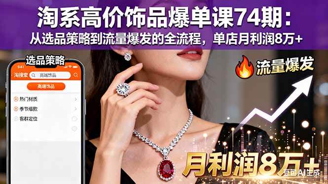 （16351期）淘系高价饰品爆单课74期：从选品策略到流量爆发的全流程，单店月利润8万+-淘朋友