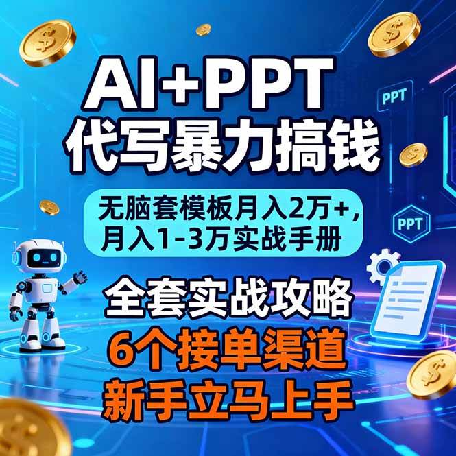 (16783期)AI+PPT代写暴力搞钱:无脑套模板月入2万+,月入1-3万实战手册-淘朋友