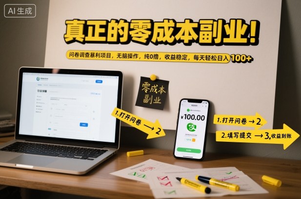真正的零成本副业！问卷调查暴利项目，无脑操作，纯0撸，收益稳定，每天轻松日入100+【揭秘】-淘朋友