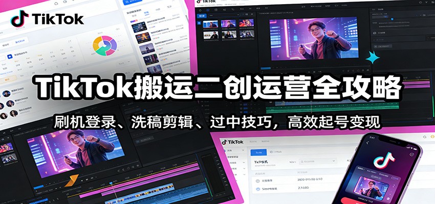 TikTok搬运二创运营全攻略：刷机登录、洗稿剪辑 、过中技巧，高效起号变现-淘朋友