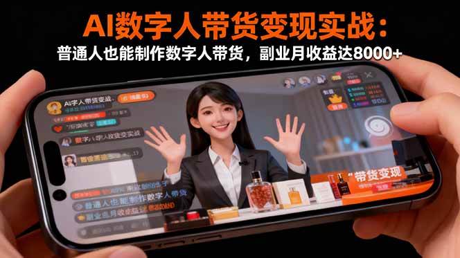 （16377期）AI数字人带货变现实战：普通人也能制作数字人带货，副业月收益达8000+-淘朋友