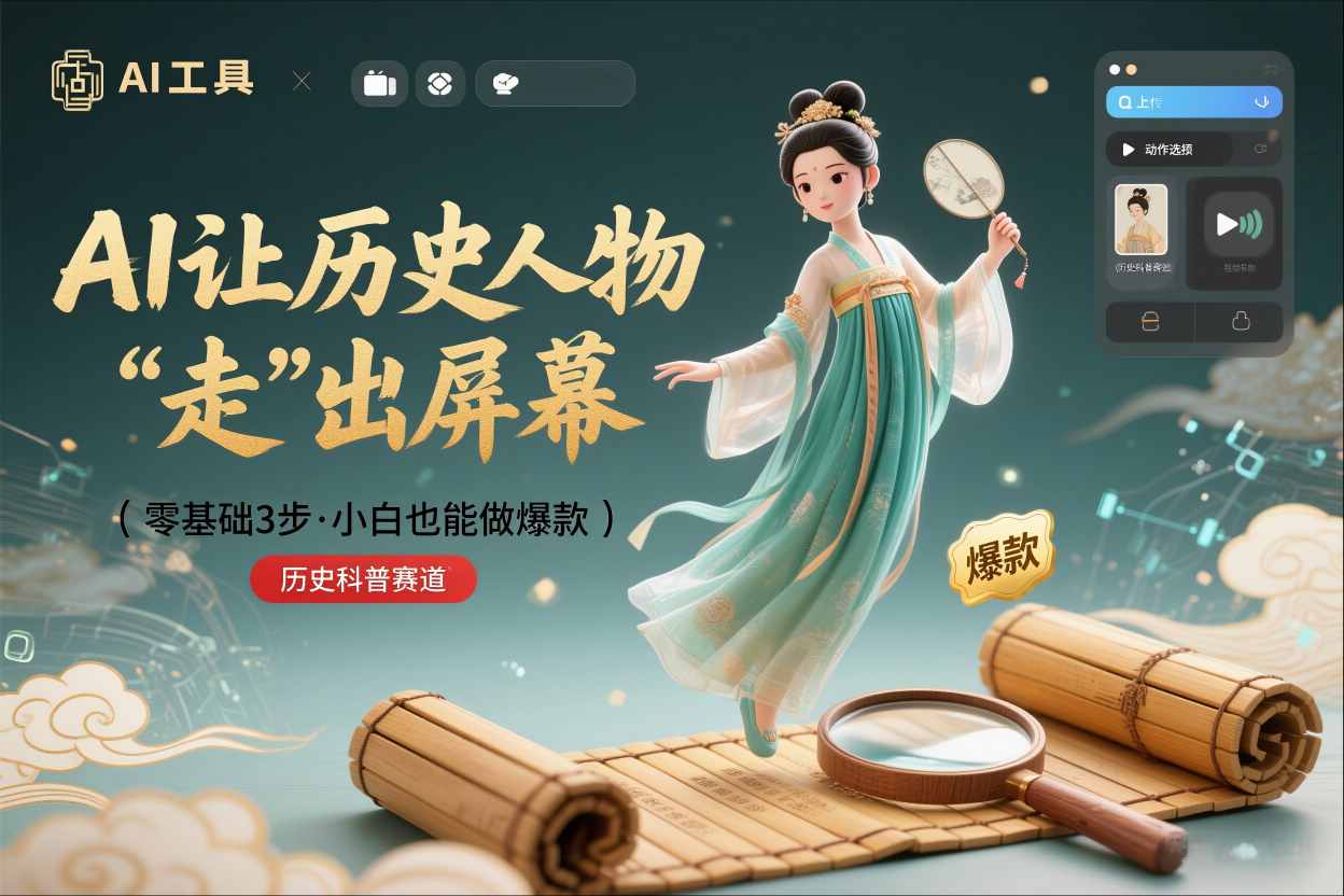 零基础3步搞定:让历史人物“走”出屏幕的AI教程,小白也能做出爆款(历史科普赛道)