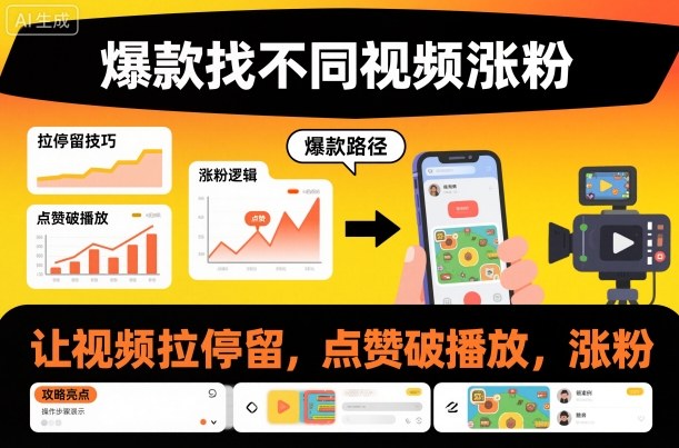 爆款找不同视频涨粉，让视频拉停留，实现点赞，破播放，涨粉-淘朋友