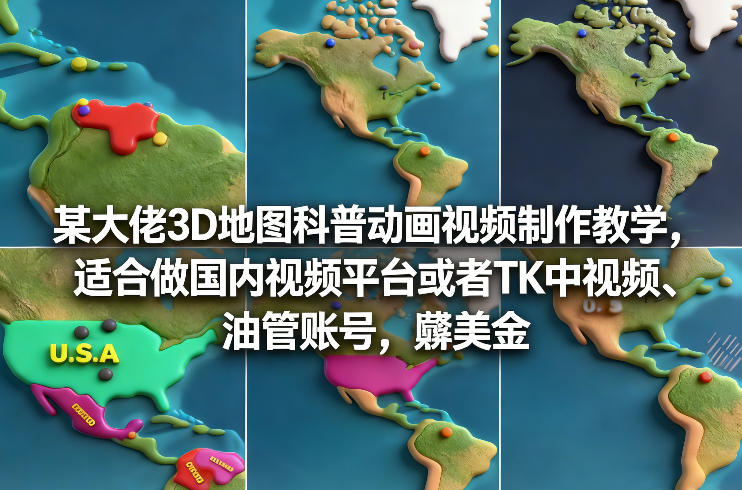 某大佬3D地图科普动画视频制作教学,适合做国内视频平台或者TK中视频、油管账号,賺美金-淘朋友
