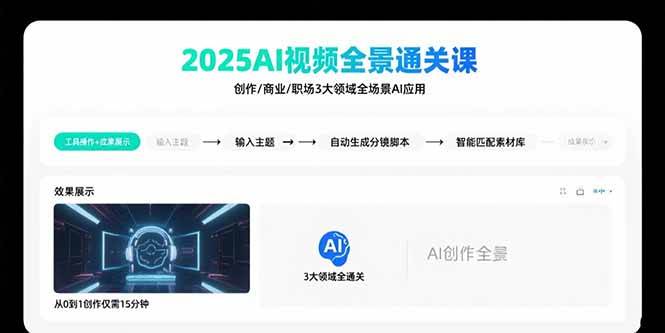 （15762期）2025AI视频全景通关课：涵盖创作/商业/职场3大领域 掌握AI全场景应用-淘朋友