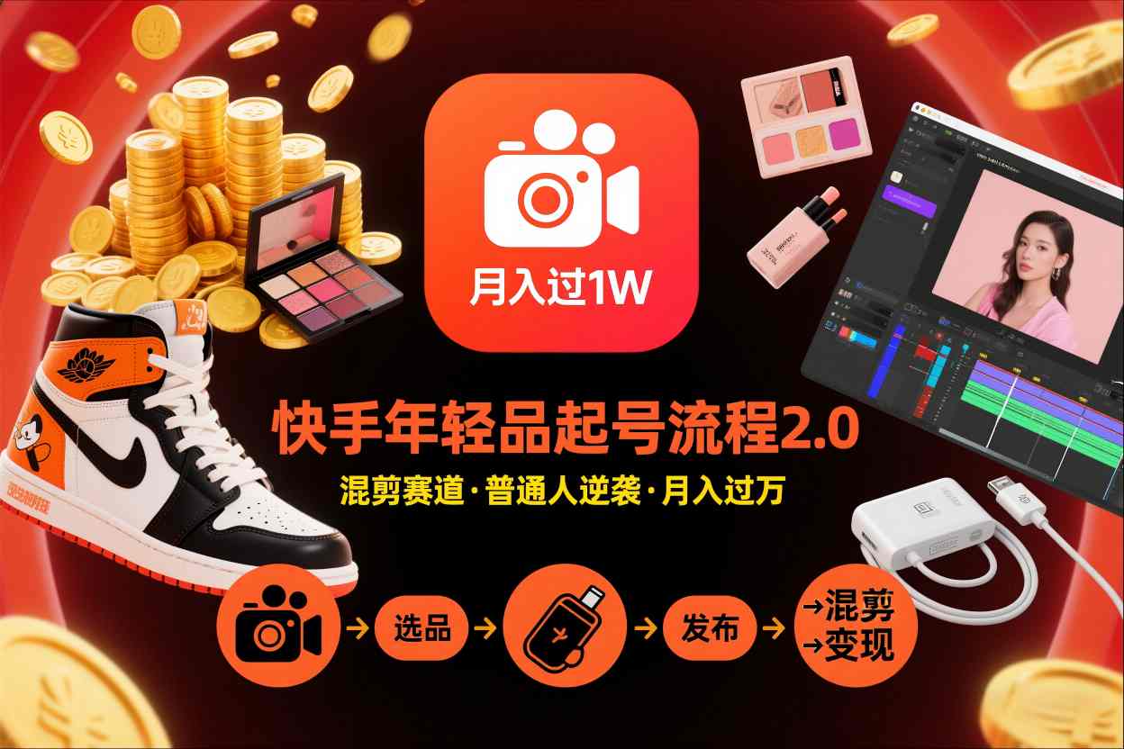 快手短视频带货年轻品起号流程2.0,快手年轻品混剪赛道,普通人也能月入过1W-淘朋友