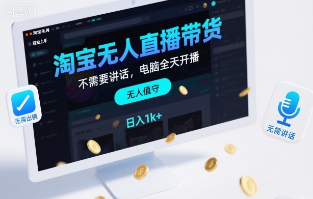 淘宝无人直播带货,不需要出镜,不需要讲话,电脑全天开播,轻松上手,日入1k+【揭秘】 淘宝无人直播带货,不需要出镜,不需要讲话,电脑全天开播,轻松上手,日入1k+【揭秘】