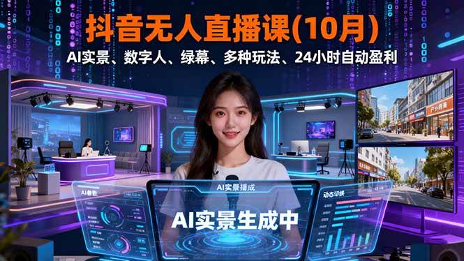 （16355期）抖音无人直播课(10月)，AI实景、数字人、绿幕、多种玩法、24小时自动盈利-淘朋友
