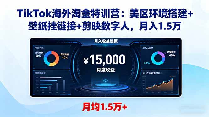 （16346期）TikTok海外淘金特训营：美区环境搭建+壁纸挂链接+剪映数字人，月入1.5万-淘朋友