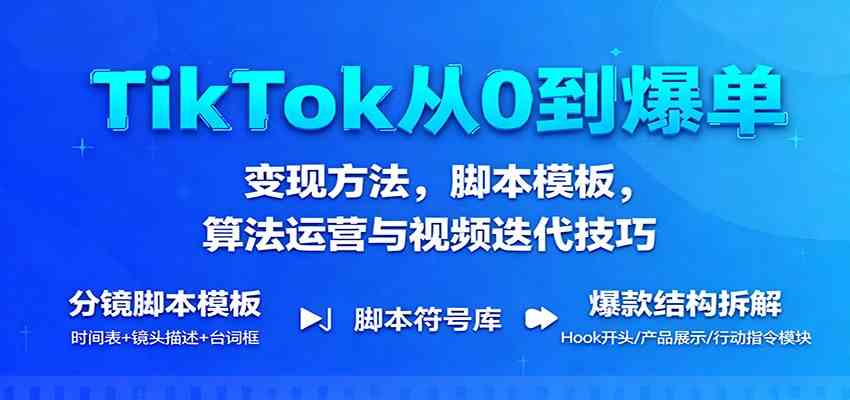 TikTok从0到爆单：变现方法，脚本模板，算法运营与视频迭代技巧-淘朋友