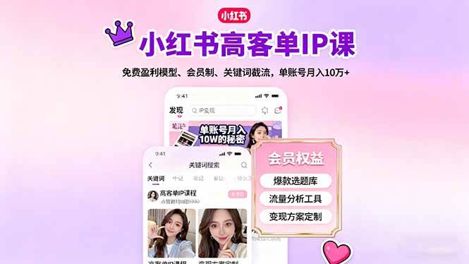 （16295期）小红书高客单IP课，免费盈利模型、会员制、关键词截流，单账号月入10万+-淘朋友
