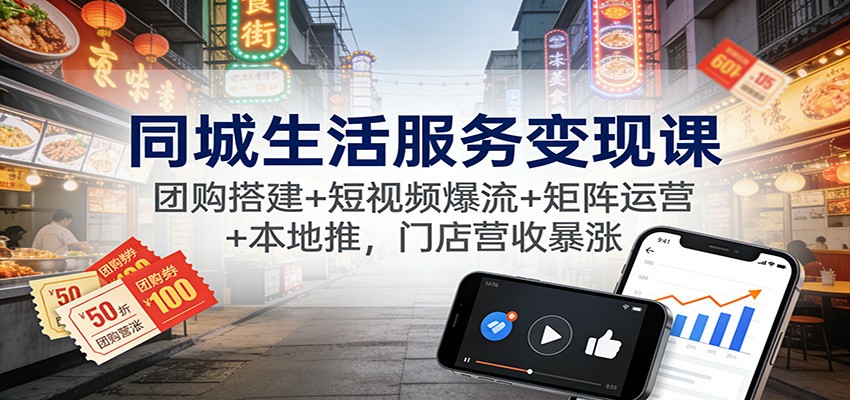 同城生活服务变现课：团购搭建+短视频爆流+矩阵运营+本地推，门店营收暴涨-淘朋友