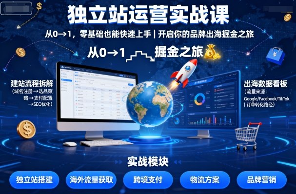 独立站运营实战课，从0到1，零基础也能快速上手，开启你的品牌出海掘金之旅-淘朋友