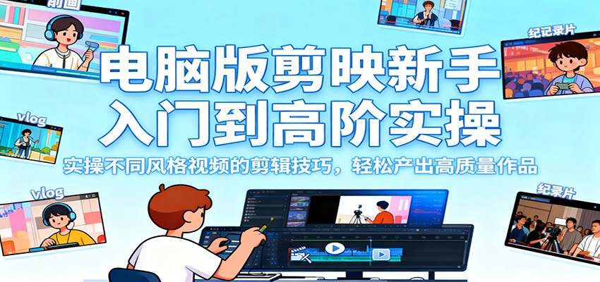 电脑版剪映新手入门到高阶实操,实操不同风格视频的剪辑技巧,轻松产出高质量作品 电脑版剪映新手入门到高阶实操,实操不同风格视频的剪辑技巧,轻松产出高质量作品