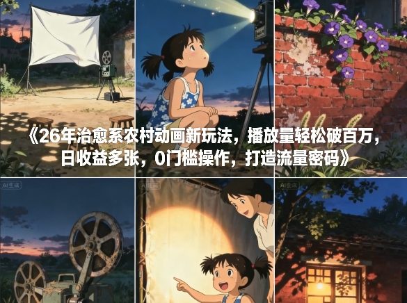 26年治愈系农村动画新玩法，播放量轻松破百万，日收益多张，0门槛操作，打造流量密码-淘朋友