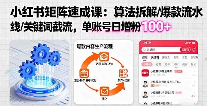 （16231期）小红书矩阵起号速成课：算法拆解/爆款流水线/关键词截流 单账号日增粉100+-淘朋友