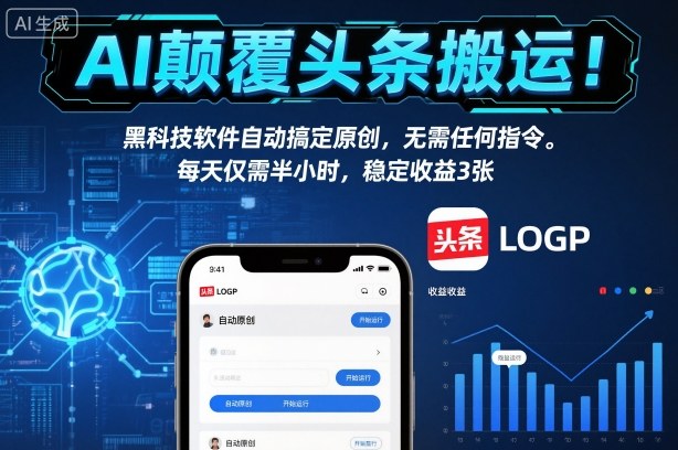 AI颠覆头条搬运!黑科技软件自动搞定原创,无需任何指令。每天仅需半小时,稳定收益3张【揭秘】 AI颠覆头条搬运!黑科技软件自动搞定原创,无需任何指令。每天仅需半小时,稳定收益3张【揭秘】