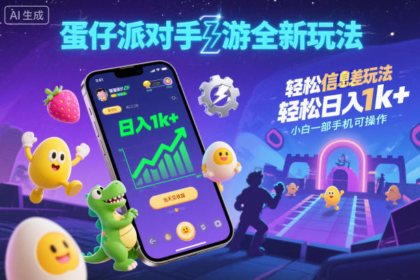 蛋仔派对手游全新玩法,轻松日入1k+,风口信息差玩法,当天见收益,小白一部手机可操作-淘朋友