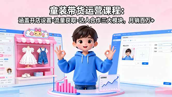 （16081期）童装带货运营课程：涵盖开店设置-流量获取-达人合作三大模块，月销百万+-淘朋友