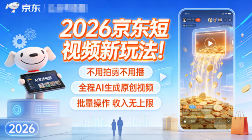 2026京东短视频新玩法！不用拍剪不用播，全程AI生成原创视频，批量操作收入无上限-淘朋友