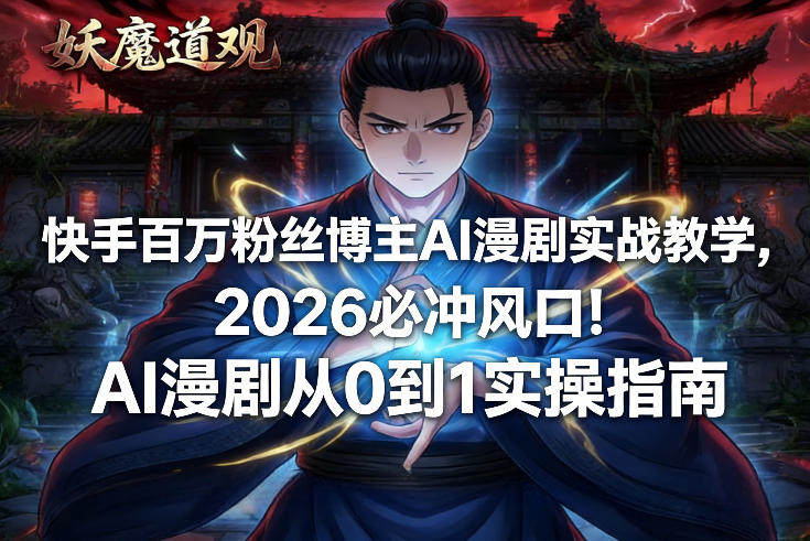 快手百万粉丝博主AI漫剧实战教学,2026必冲风口!AI漫剧从0到1实操指南-淘朋友