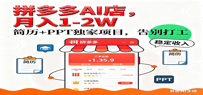 【独家】拼多多虚拟店，AI简历+PPT，单店月稳定1-2W，未来AI服务风口项目！-淘朋友