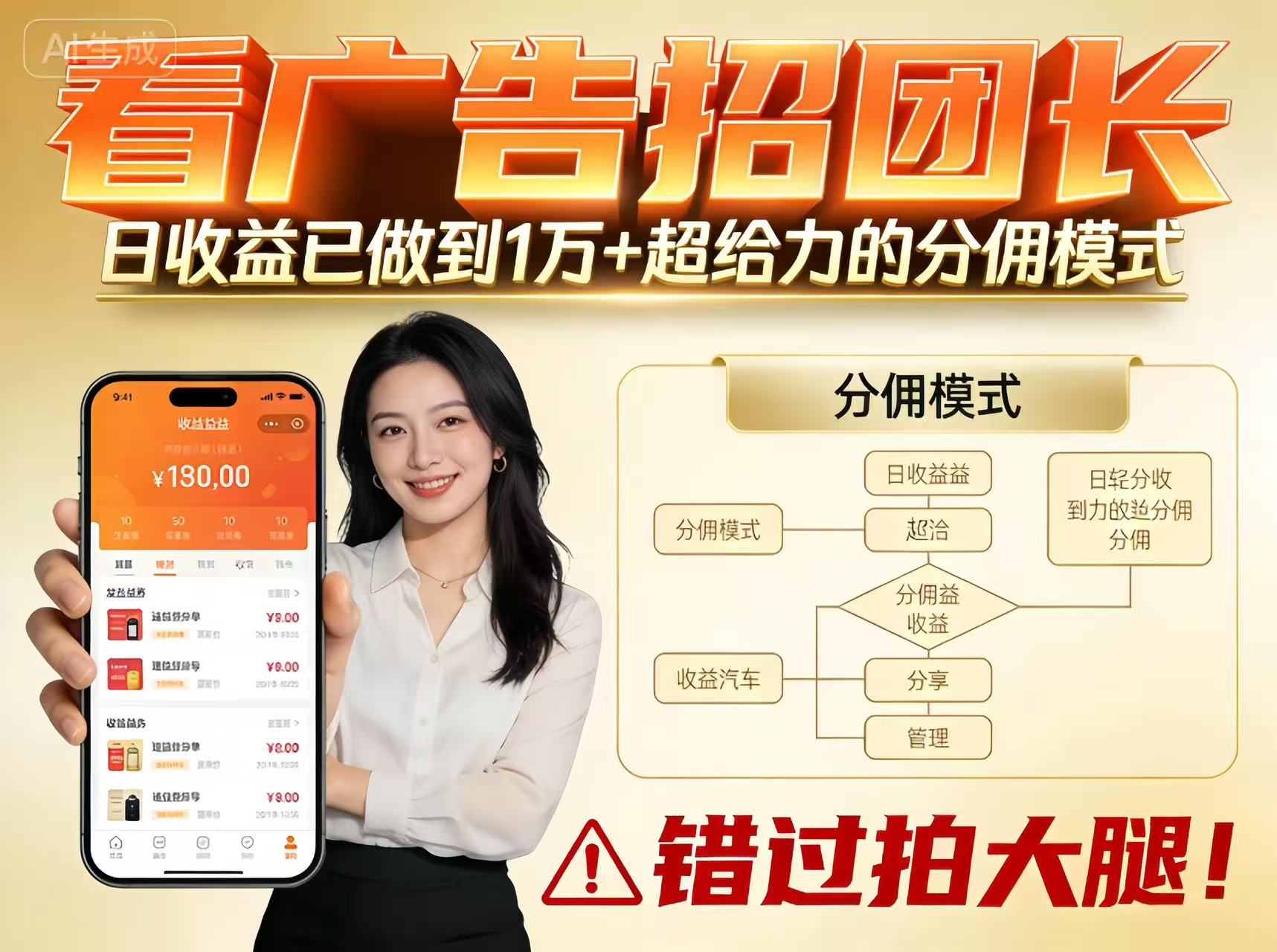 看广告招团长,团队收益已做到日入1万,分佣模式超给力,错过拍大腿-淘朋友