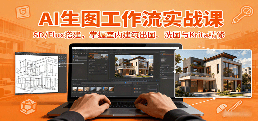 AI生图工作流实战课：SD/Flux搭建，掌握室内建筑出图、洗图与Krita精修-淘朋友