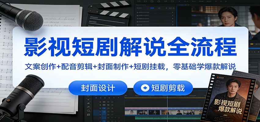 影视短剧解说全流程：文案创作+配音剪辑+封面制作+短剧挂载，零基础学爆款解说-淘朋友