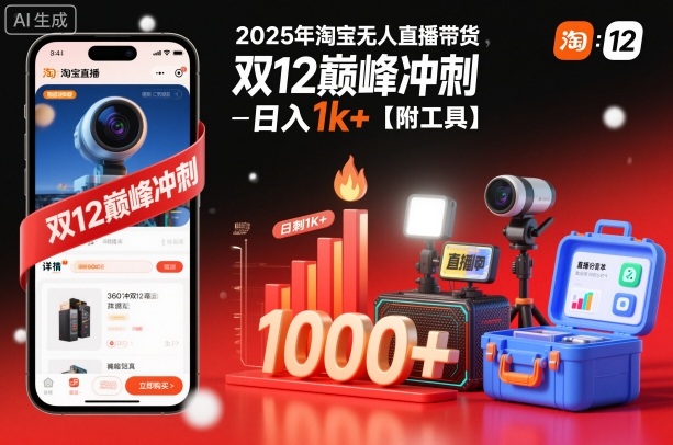 2025年淘宝无人直播带货，冲刺双12，日入1k+【附工具】【揭秘】-淘朋友