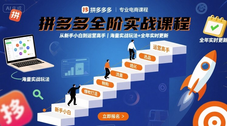 拼多多全阶实战课程，从新手小白到运营高手，海量实战玩法+全年实时更新【2025年10月更新】-淘朋友