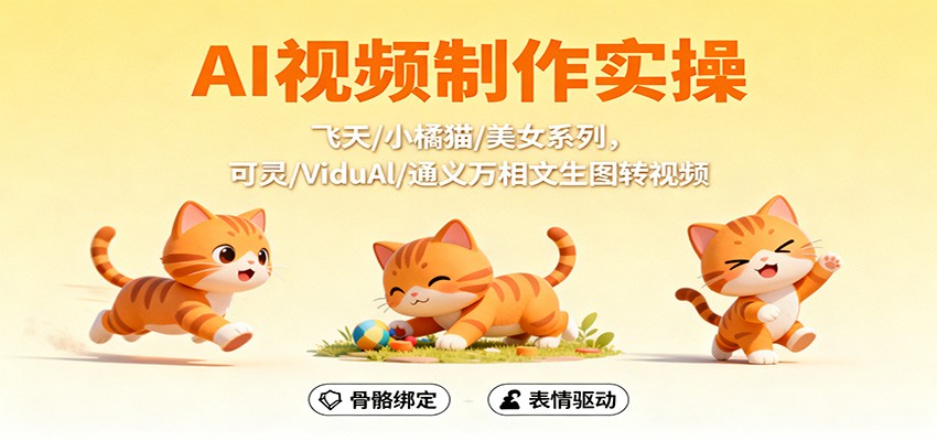 AI视频制作实操,飞天/小橘猫/美女系列,可灵/ViduAl/通义万相文生图转视频-淘朋友