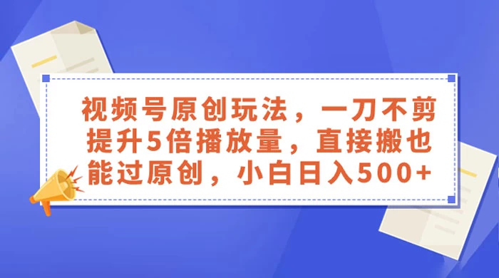视频号原创玩法，一刀不剪提升 5 倍播放量，亲测直接搬也能过原创，小白日入 500+-淘朋友
