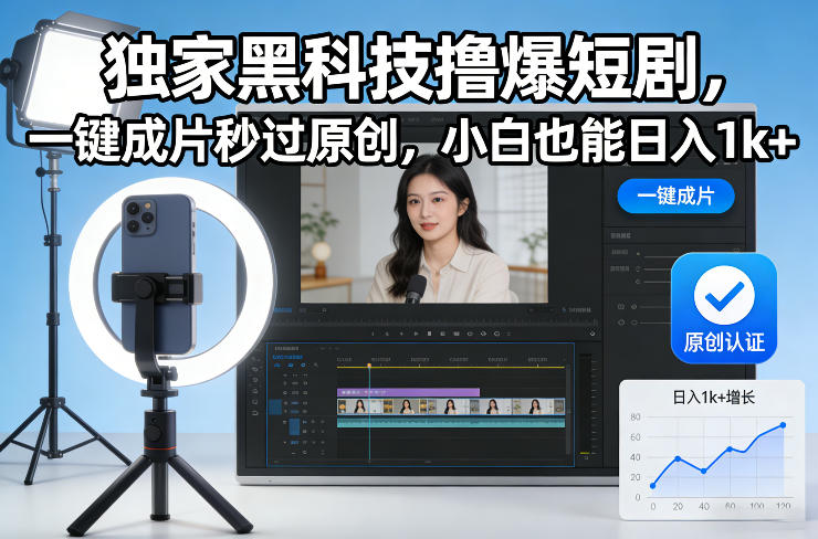 独家黑科技撸爆短剧，一键成片秒过原创，小白也能日入1k+【揭秘】-淘朋友