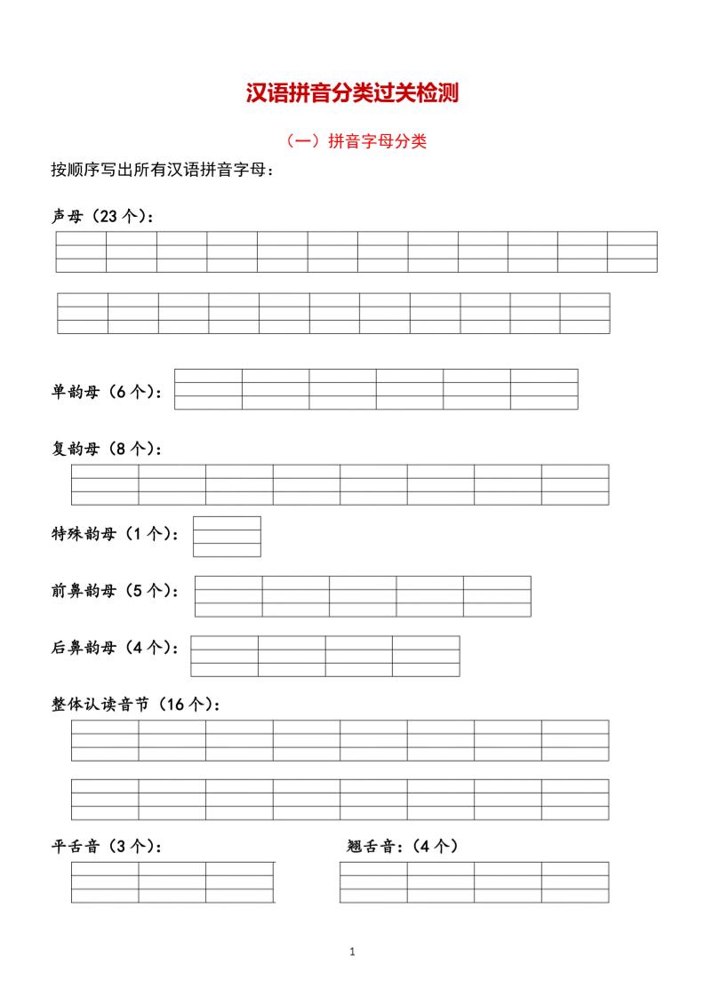 一年级上语文汉语拼音【分类过关】检测-淘朋友