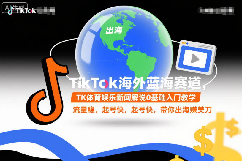 TikTok海外蓝海赛道，TK体育娱乐新闻解说0基础入门教学，流量稳，起号快，带你出海賺美刀-淘朋友