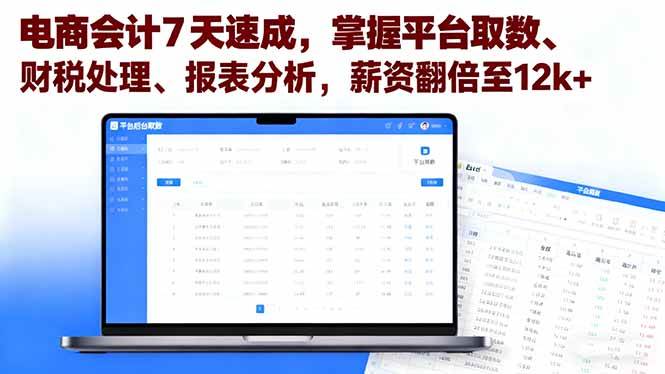 （16192期）电商会计7天速成，掌握平台取数、财税处理、报表分析，薪资翻倍至12k+-淘朋友
