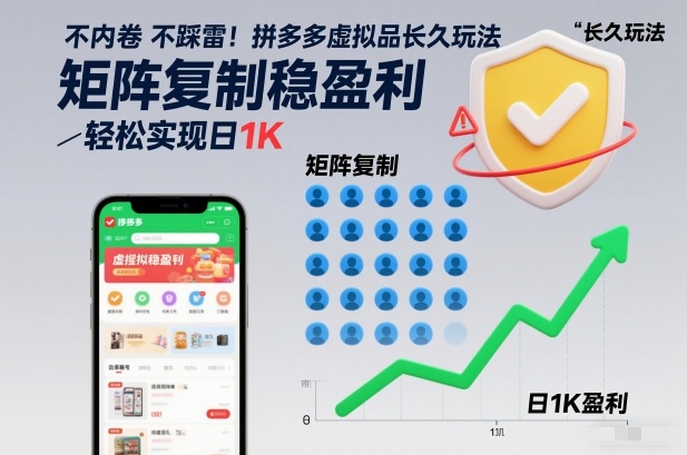 不内卷不踩雷！拼多多虚拟品长久玩法，矩阵复制稳盈利，轻松实现日1K【揭秘】-淘朋友